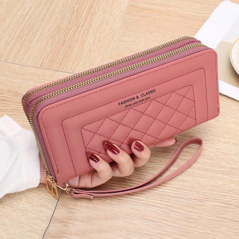 Large Capacity Faux Leather Long Wallet Double Zippers Purse