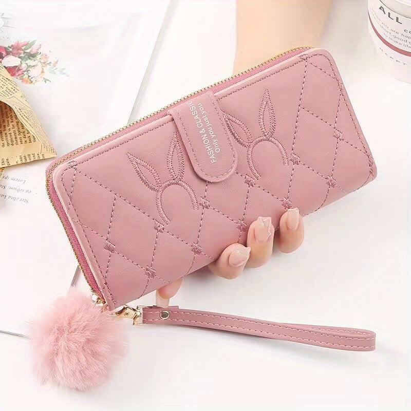 Women's Bunny Embroidered Long Wallet Zipper Portable Clutch Coin Purse