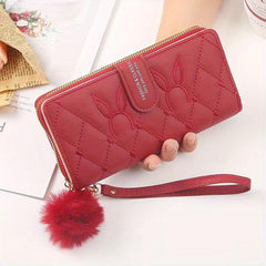 Women's Bunny Embroidered Long Wallet Zipper Portable Clutch Coin Purse