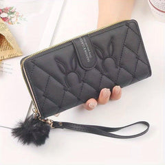 Women's Bunny Embroidered Long Wallet Zipper Portable Clutch Coin Purse