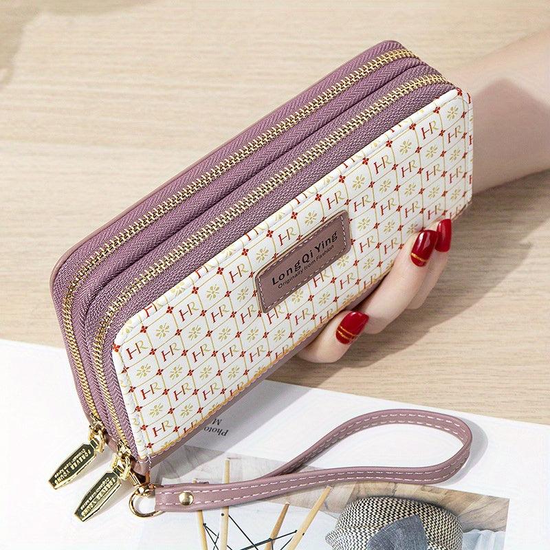 Women's Long Coin Purse Zip Wallet Clutch with Wristband