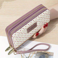 Women's Long Coin Purse Zip Wallet Clutch with Wristband