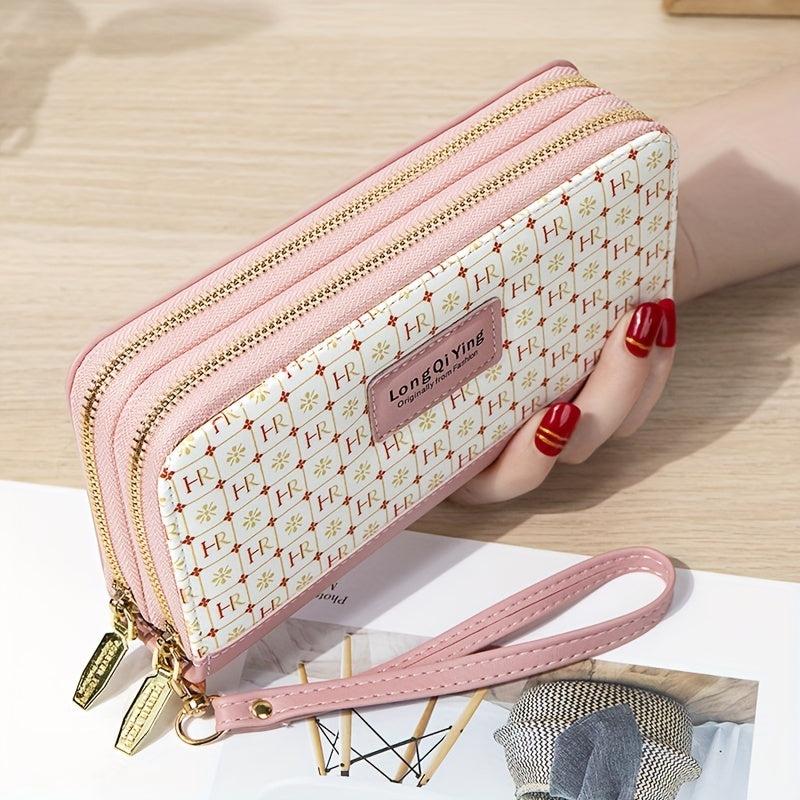 Women's Long Coin Purse Zip Wallet Clutch with Wristband