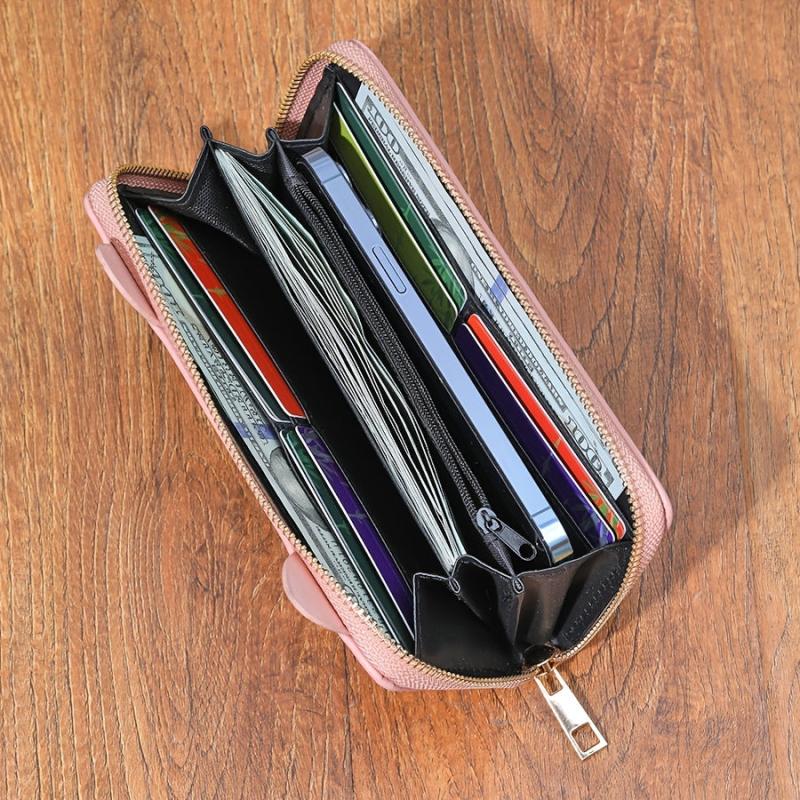 Cat Pattern Long Wallet Women's Faux Leather Card Slots & Zipper Pocket