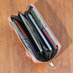 Cat Pattern Long Wallet Women's Faux Leather Card Slots & Zipper Pocket