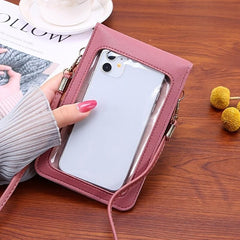 Cartoon Print Cell Phone Bag with Strap & Pom Pom