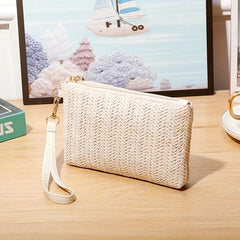 Straw Woven Clutch Wallet Braided Phone Purses Women's Square Zipper Handbags