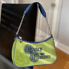 Y2K Letter Embroidery Handbag Velvet Shoulder Bag Purse Women