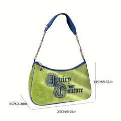 Y2K Letter Embroidery Handbag Velvet Shoulder Bag Purse Women