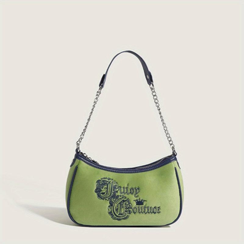 Y2K Letter Embroidery Handbag Velvet Shoulder Bag Purse Women