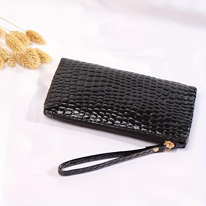 Crocodile Embossed Long Wallet Zipper Coin Purse