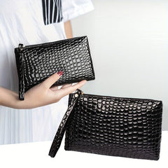 Crocodile Embossed Long Wallet Zipper Coin Purse