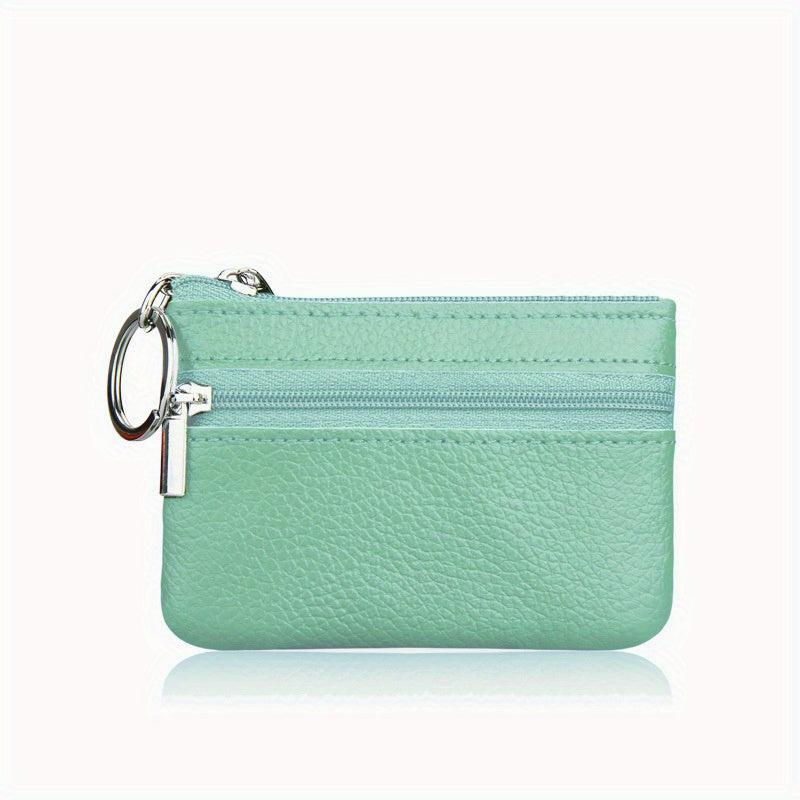 Mini Minimal Coin Purse Clutch Zipper Short Wallet Faux Leather Bag
