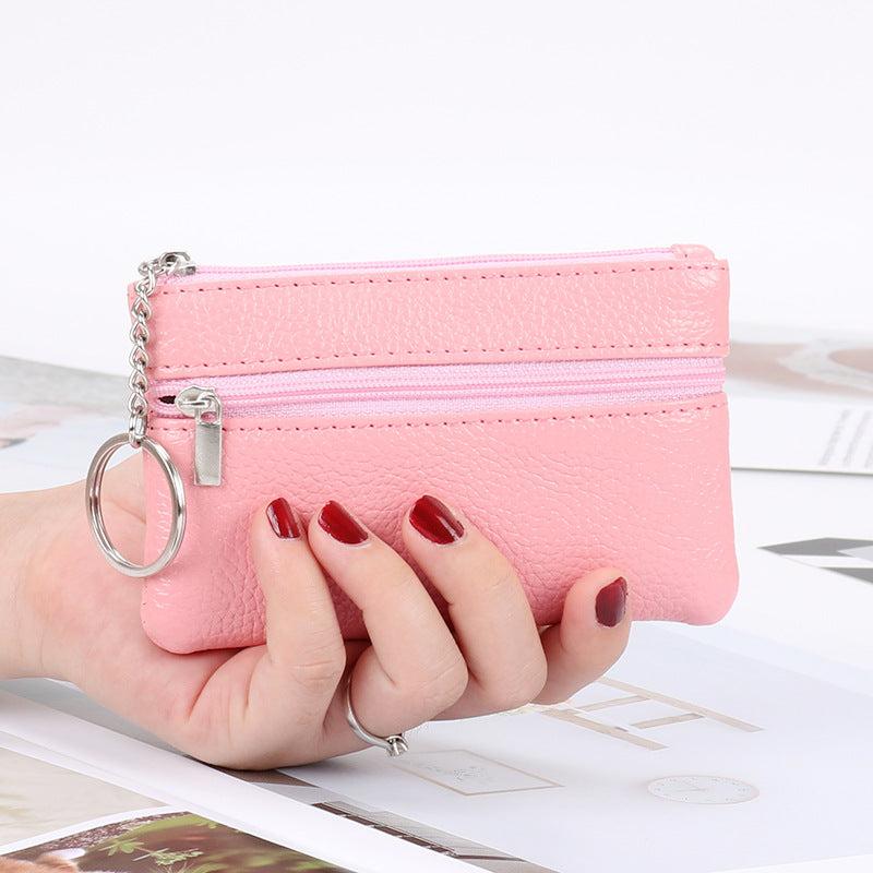 Mini Minimal Coin Purse Clutch Zipper Short Wallet Faux Leather Bag