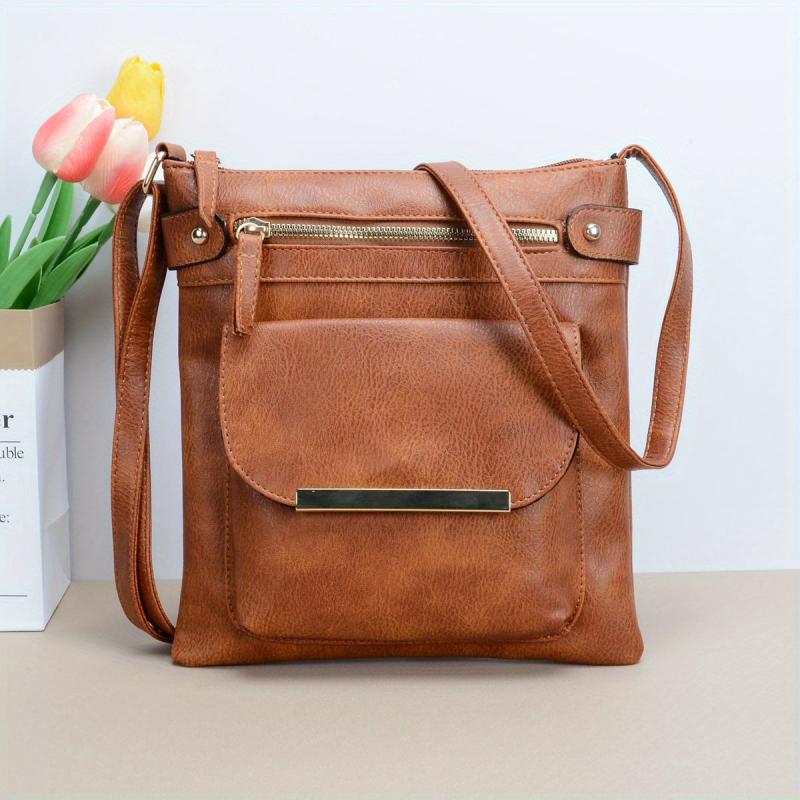 Zipper Crossbody Bag PU Leather Textured Bag Purse