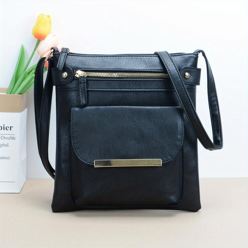 Zipper Crossbody Bag PU Leather Textured Bag Purse
