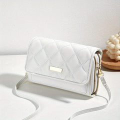 Quilted Detail Coin Purse Solid Shoulder Bag Zipper Clutch