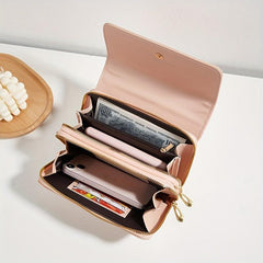 Quilted Detail Coin Purse Solid Shoulder Bag Zipper Clutch