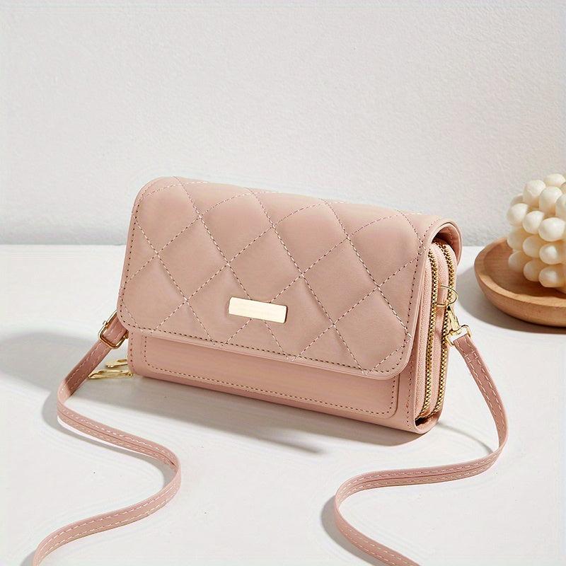 Quilted Detail Coin Purse Solid Shoulder Bag Zipper Clutch