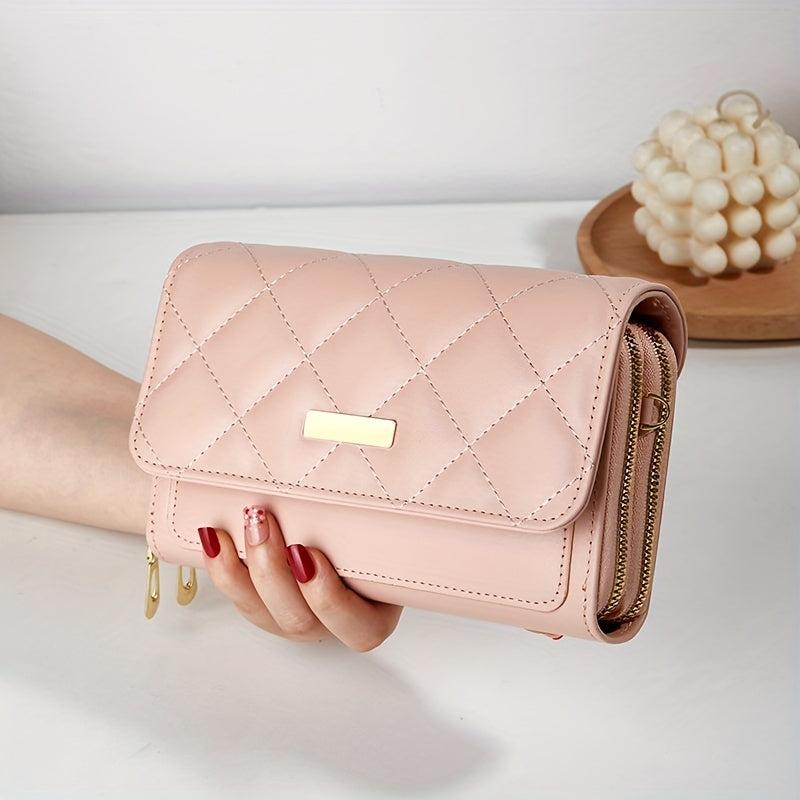 Quilted Detail Coin Purse Solid Shoulder Bag Zipper Clutch