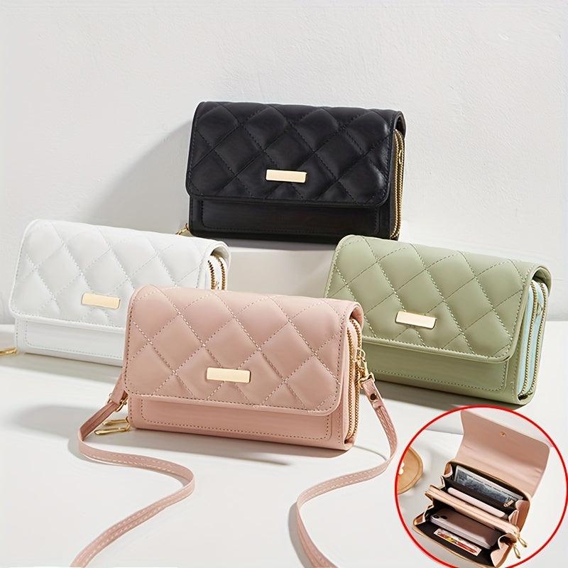 Quilted Detail Coin Purse Solid Shoulder Bag Zipper Clutch