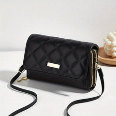 Quilted Detail Coin Purse Solid Shoulder Bag Zipper Clutch