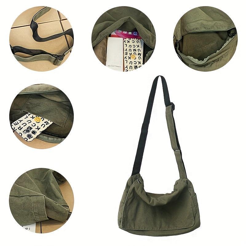 Canvas Messenger Bag Large Capacity Crossbody Bag Student Flap Shoulder Bag