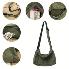 Canvas Messenger Bag Large Capacity Crossbody Bag Student Flap Shoulder Bag