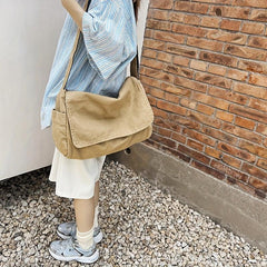 Canvas Messenger Bag Large Capacity Crossbody Bag Student Flap Shoulder Bag