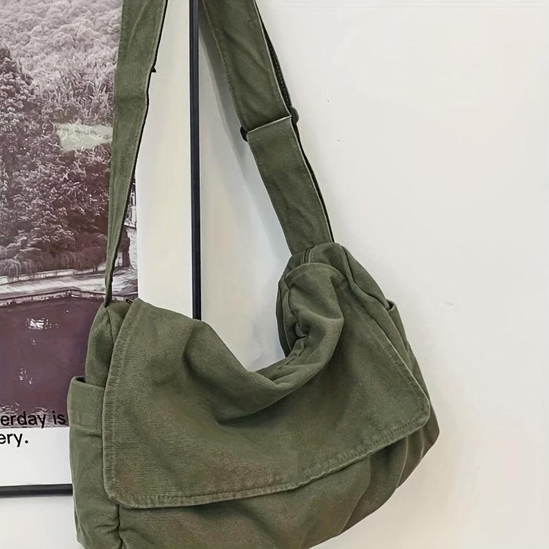 Canvas Messenger Bag Large Capacity Crossbody Bag Student Flap Shoulder Bag