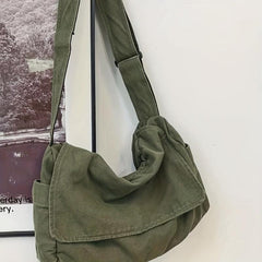 Canvas Messenger Bag Large Capacity Crossbody Bag Student Flap Shoulder Bag