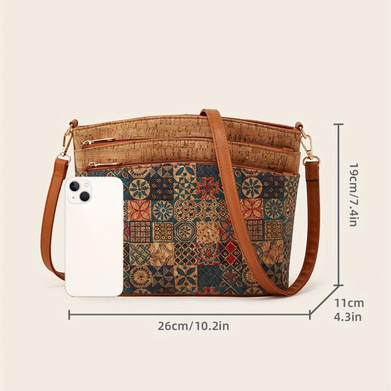 Vintage Flower Print Crossbody Bag Women's Tree Bark Pattern Purse