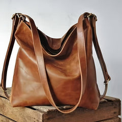 Retro Hobo Large Capacity Tote Bag PU Leather Textured Backpack