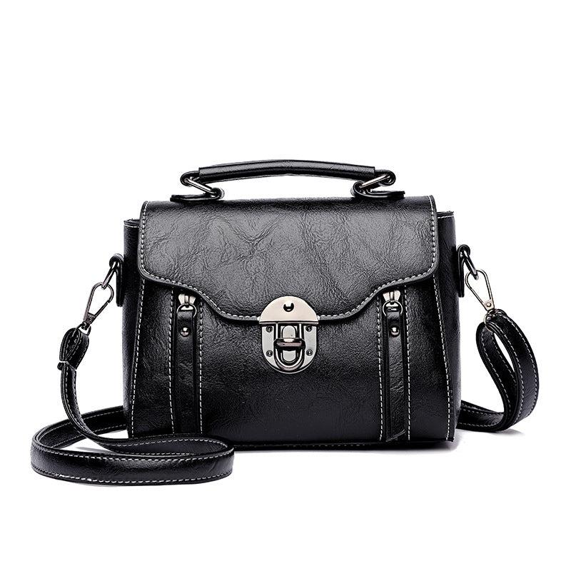 Retro Solid Crossbody Satchel Bag PU Leather Textured Bag