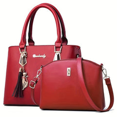 2Pcs Tassel Decor Handbag Set: Tote & Crossbody Bag