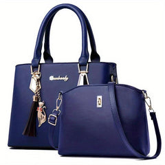 2Pcs Tassel Decor Handbag Set: Tote & Crossbody Bag