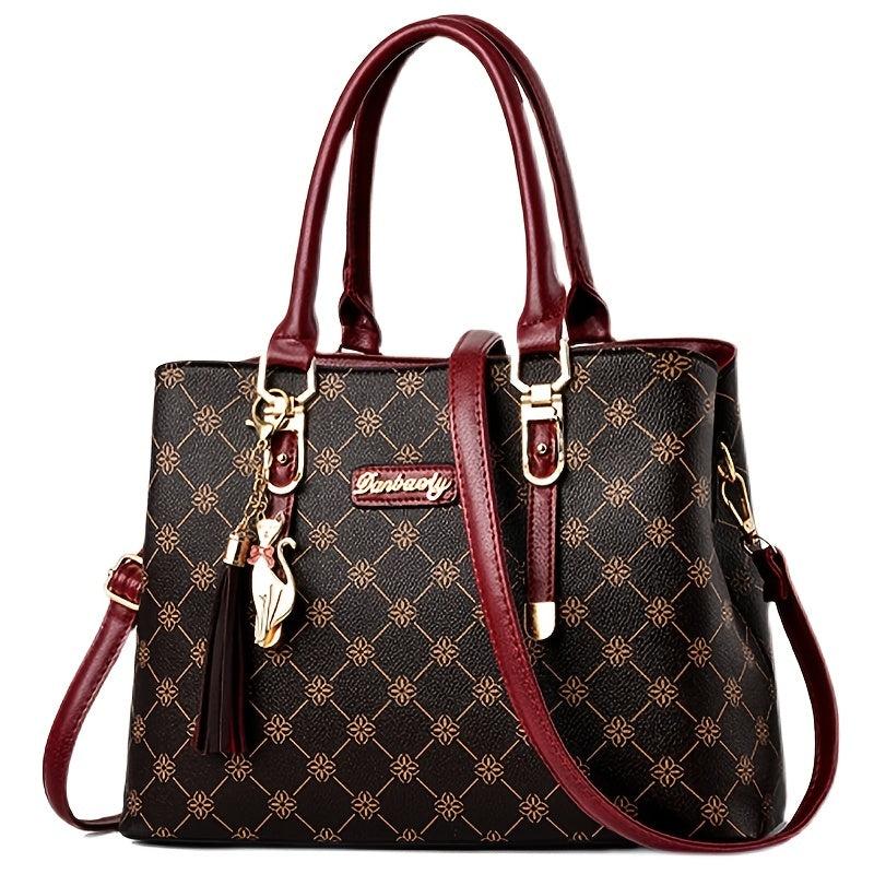 Geometric Pattern Crossbody Bag with Tassel Decor