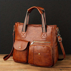 Vintage Faux Leather Tote Bag Crossbody Large Handbag for Work School