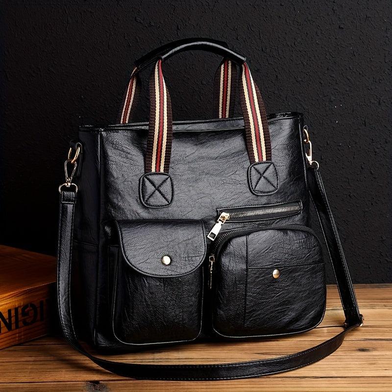 Vintage Faux Leather Tote Bag Crossbody Large Handbag for Work School
