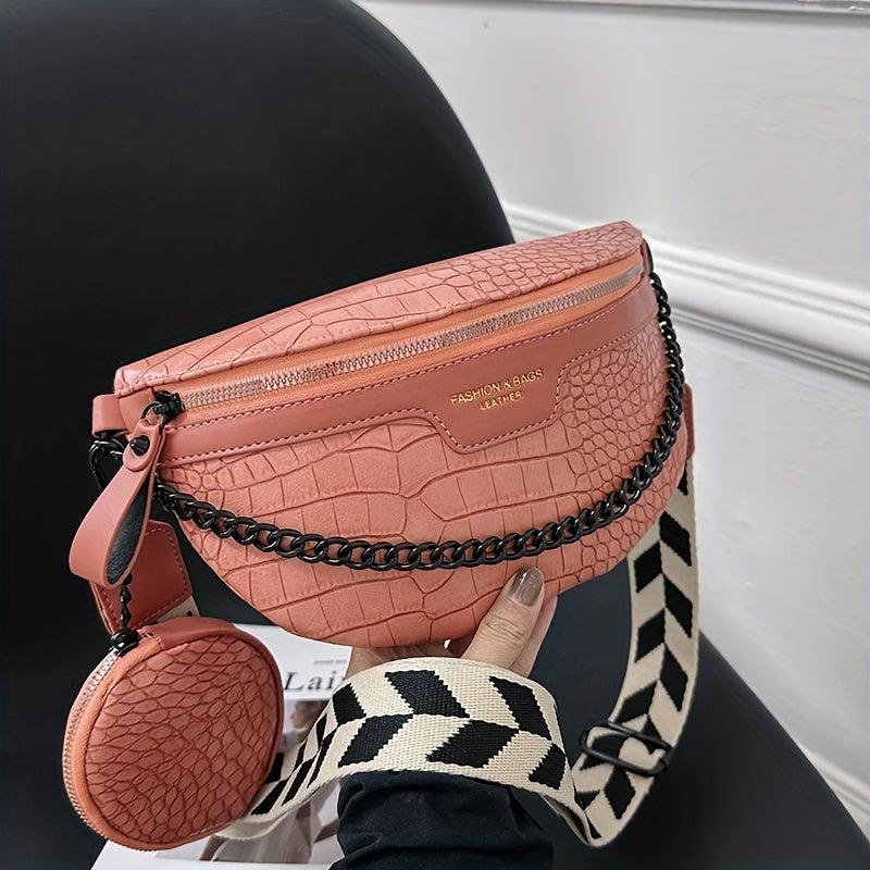Crocodile Pattern Waist Bag Set Crossbody Bag With Coin Purse