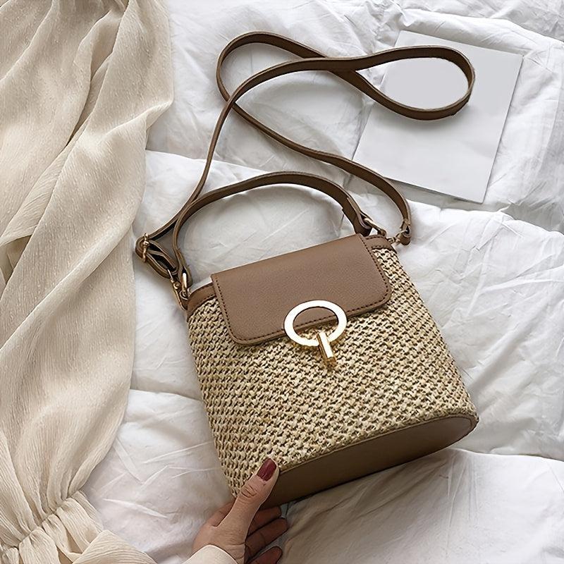 Straw Weaving Crossbody Bag with Portable Handle