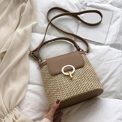 Straw Weaving Crossbody Bag with Portable Handle