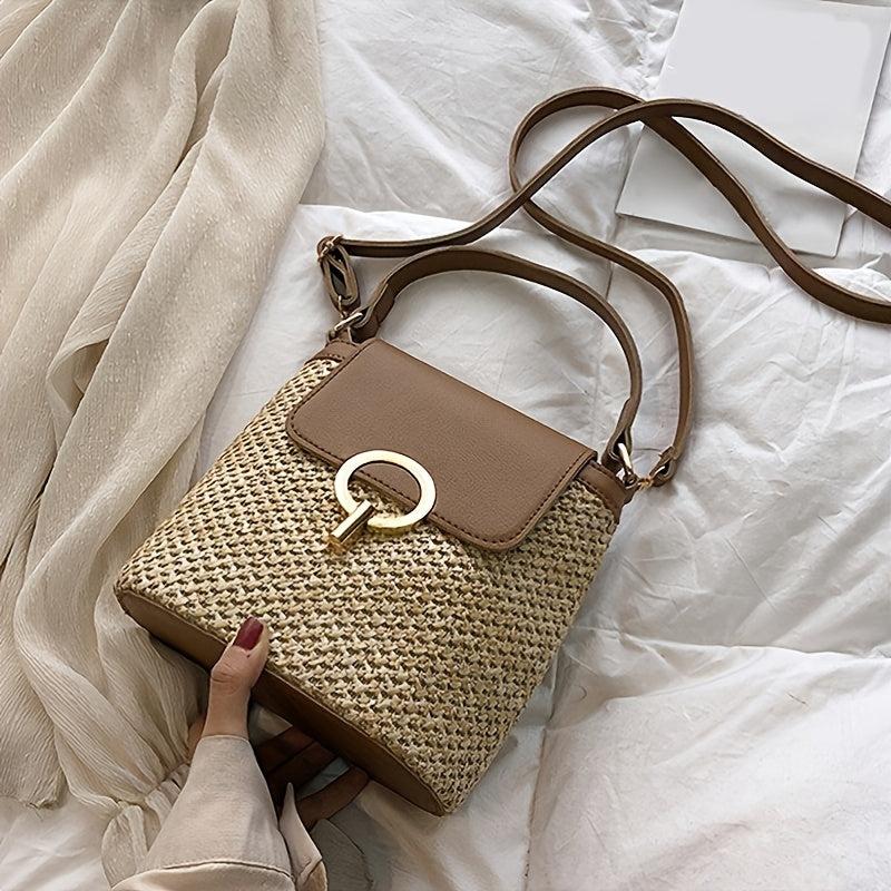 Straw Weaving Crossbody Bag with Portable Handle
