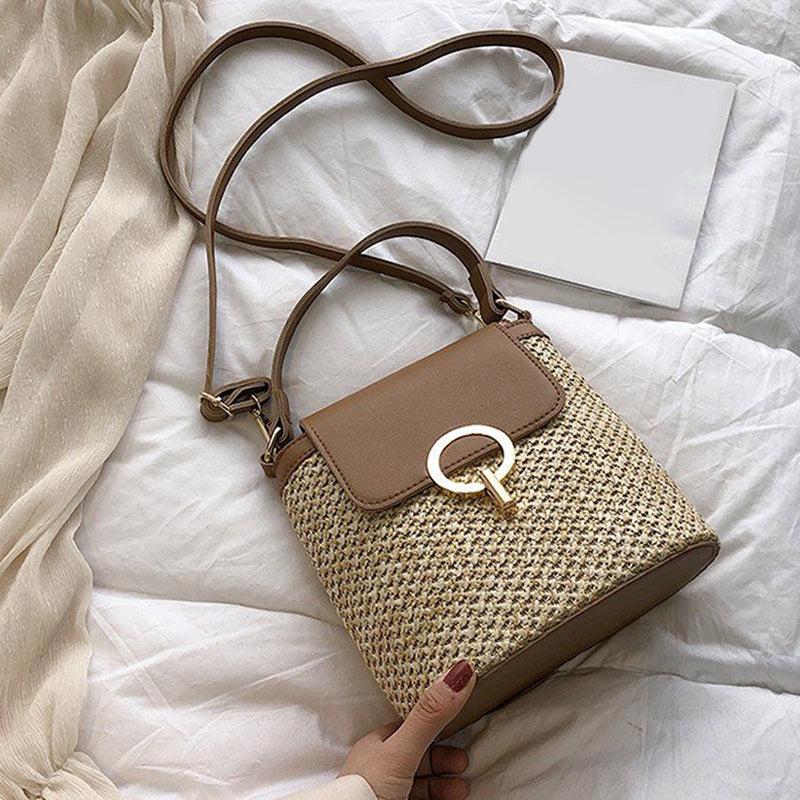 Straw Weaving Crossbody Bag with Portable Handle