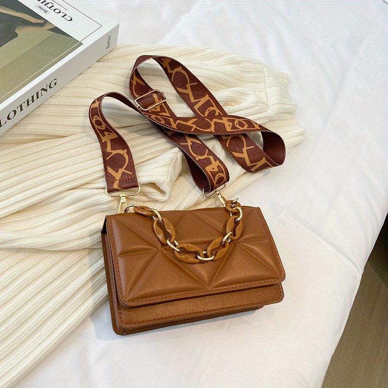 Argyle Embossed Crossbody Bag Wide Strap Shoulder Bag