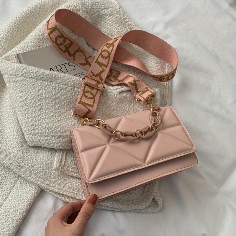 Argyle Embossed Crossbody Bag Wide Strap Shoulder Bag