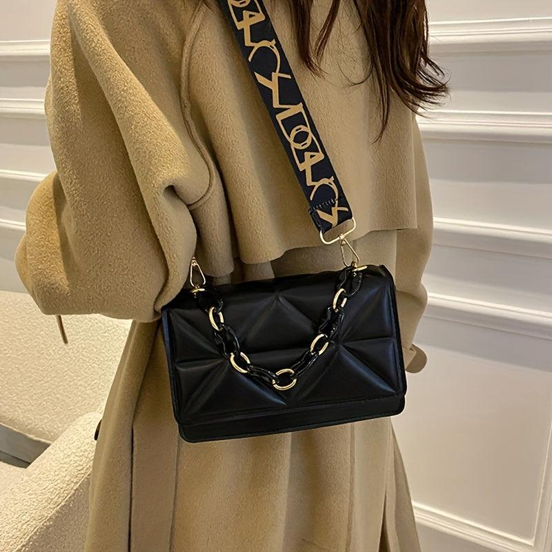 Argyle Embossed Crossbody Bag Wide Strap Shoulder Bag