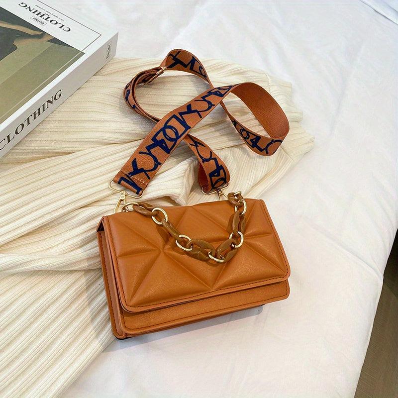 Argyle Embossed Crossbody Bag Wide Strap Shoulder Bag
