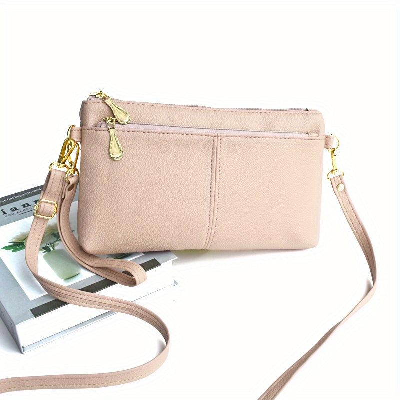 Women's Double Zipper Crossbody Bag Clutch Purse Square Wrist Wallet