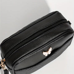 Chevron Quilted Crossbody Bag Butterfly Decor Faux Leather Shoulder Bag
